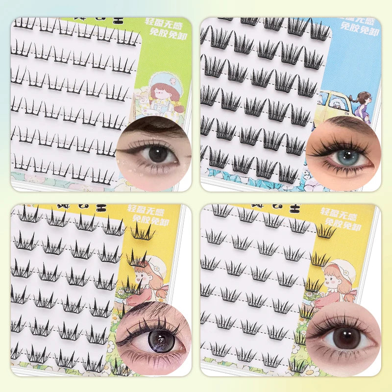 DINGSEN Self Adhesive Cluster Lashes 6 Rows Individual Eyelashes No Glue Needed Korean Makeup DIY Eye Lash Natural Eyelash