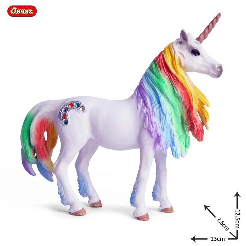 Oenux Fairy Tale Fly Horse Mythical Alpaca Elf Pegasus Action Figures Animal Model Collection Cute Girl Birthday Gift Kids Toy