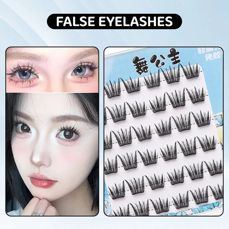 DINGSEN Self Adhesive Cluster Lashes 6 Rows Individual Eyelashes No Glue Needed Korean Makeup DIY Eye Lash Natural Eyelash