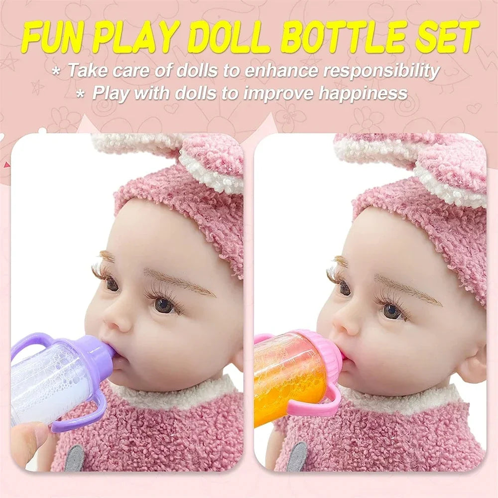 Doll accessories Baby Doll Feeding Bottle Set Baby Care Toy Stroller 2pc Milk And Juice Bottles With Toy Pacifier For Baby Dolls