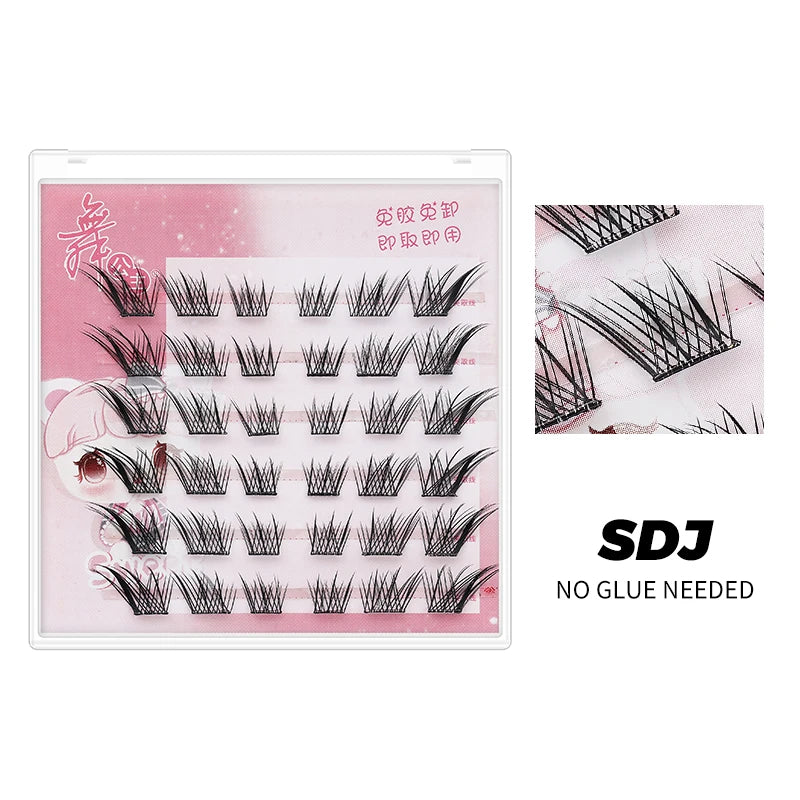 DINGSEN Self Adhesive Cluster Lashes 6 Rows Individual Eyelashes No Glue Needed Korean Makeup DIY Eye Lash Natural Eyelash