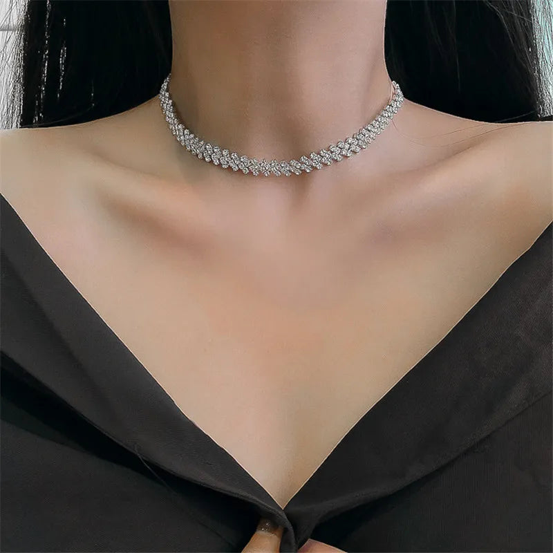 FYUAN Fashion Full Rhinestone Choker Necklaces for Women Geometric Crystal Necklaces Weddings Jewelry Party Gifts - Giftcare 