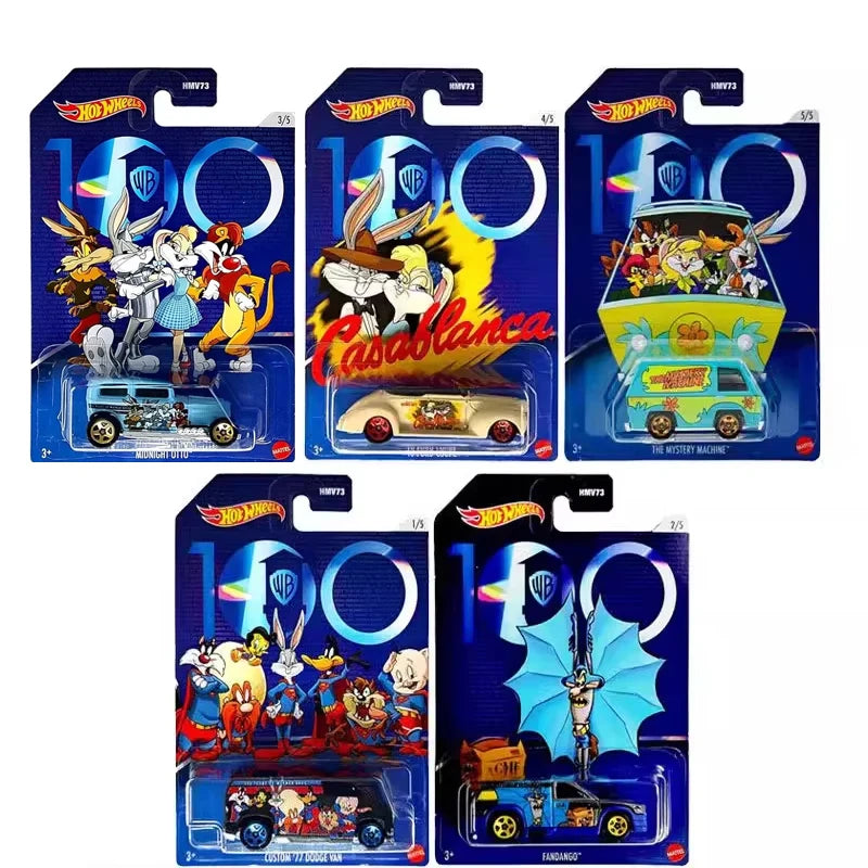 Original Hot Wheels Car 100 Years WB Vehicle 1/64 Alloy Diecast Fandango Mystery Machine 77 Dodge Van 40 Ford Boys Toys for Kids