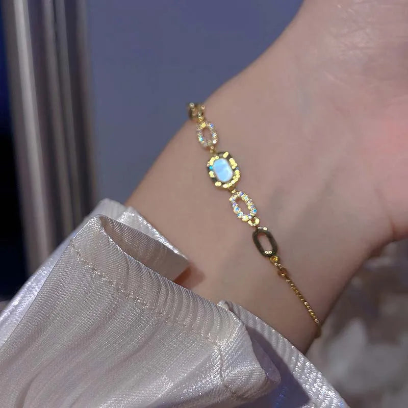 2025 New Luxury Zircon Chain Bracelets for Women Elegant Gold Color Square Opal Adjustable Bracelet Party Jewelry Gifts