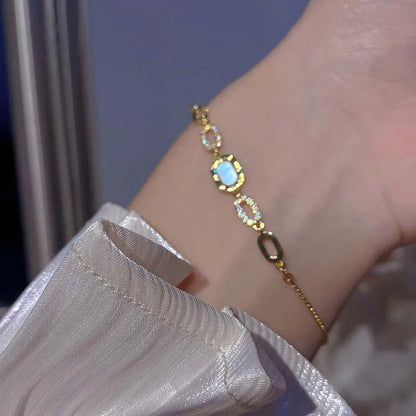2025 New Luxury Zircon Chain Bracelets for Women Elegant Gold Color Square Opal Adjustable Bracelet Party Jewelry Gifts