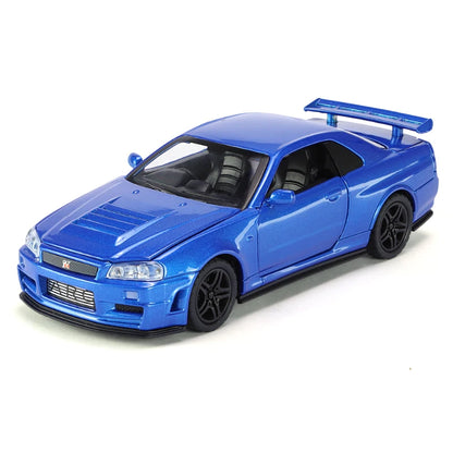 1:32 Nissan Skyline GTR R34 JDM Racing Car Toy Model Diecast Metal GT-R Spoon Sport Miniature Collection Sound Light Pull Back