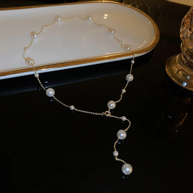 Imitation Pearls Long Chain Necklace for Women