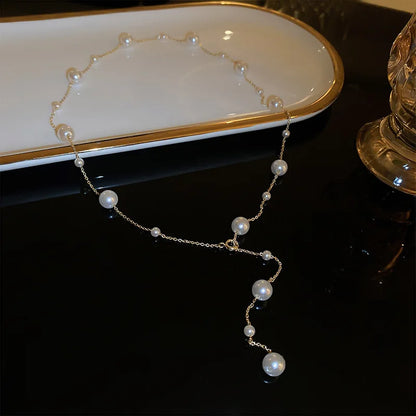 Imitation Pearls Long Chain Necklace for Women