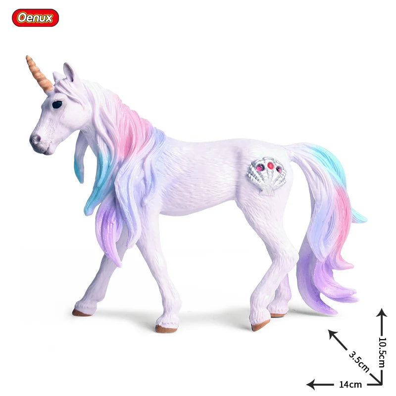 Oenux Fairy Tale Fly Horse Mythical Alpaca Elf Pegasus Action Figures Animal Model Collection Cute Girl Birthday Gift Kids Toy
