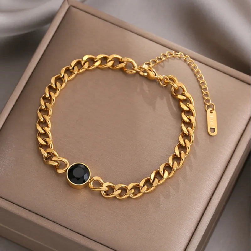 DIEYURO 316L Stainless Steel Fashion Link Chain Bangle Bracelet for Women Exquisite Gold Color Bracelet Jewelry Girl Gift брелок - Giftcare 