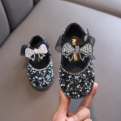 AINYFU New Children's Sequined Leather Shoes Girls Princess Rhinestone Bowknot Single Shoes 2023 Fashion Baby Kids Wedding Shoes - Giftcare 