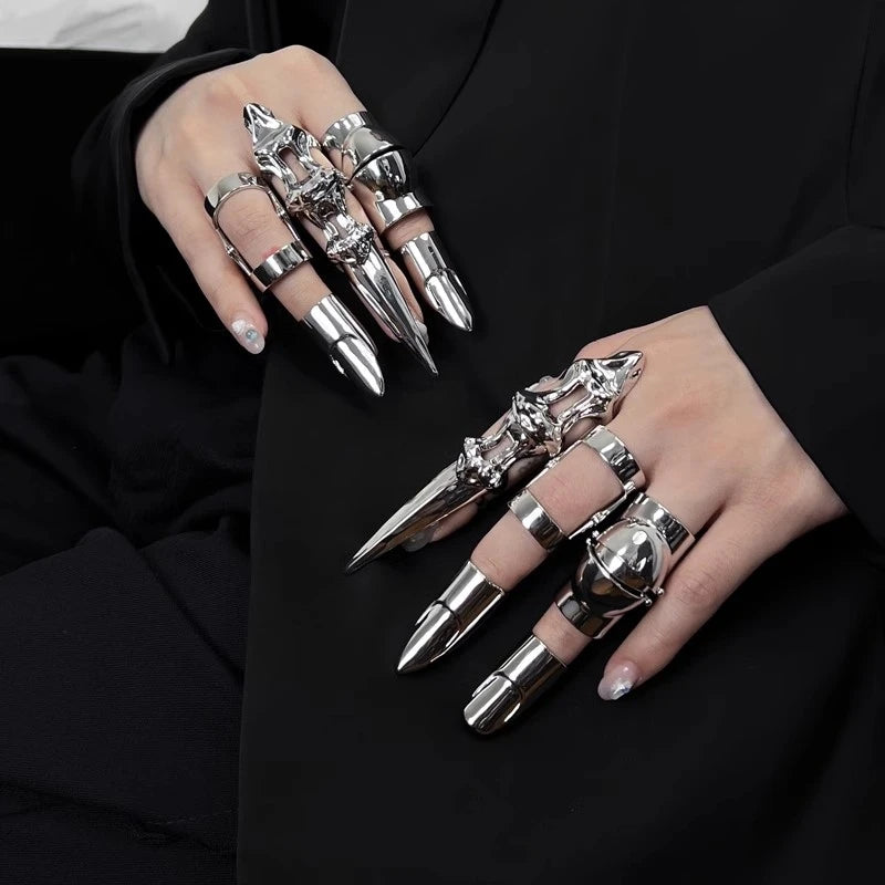 Punk Metal exoskeleton index finger joint Bone Ring Gothic Rock Machinery Fingertip Ring Long Finger Rings Cosplay Jewelry Gift