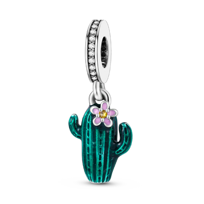 Silver Plated Charms For Woman Summer Green Cactus Avocado Beads Fit Original Bracelet Necklace DIY Dangle Charms