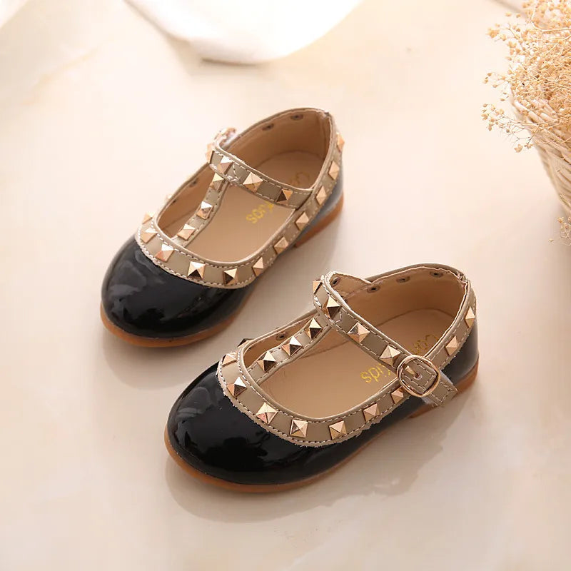 2023 New Girls Sandals Rivets Single Shoes Kids Leather Shoes children nude sandal toddler Girls Princess Flat Dance Shoes - Giftcare 