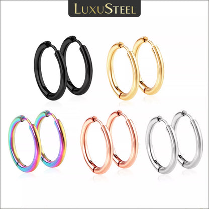 LUXUSTEEL 1Pairs/2Pcs Small Hoop Earrings Women Men Silver Color Stainles Steel Round Circle Pendientes Mujer 2023 Anti-allergy - Giftcare 