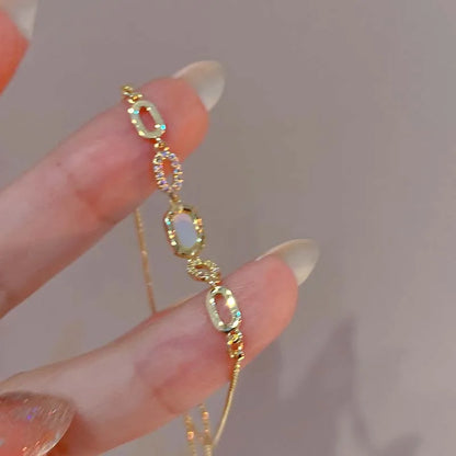 2025 New Luxury Zircon Chain Bracelets for Women Elegant Gold Color Square Opal Adjustable Bracelet Party Jewelry Gifts