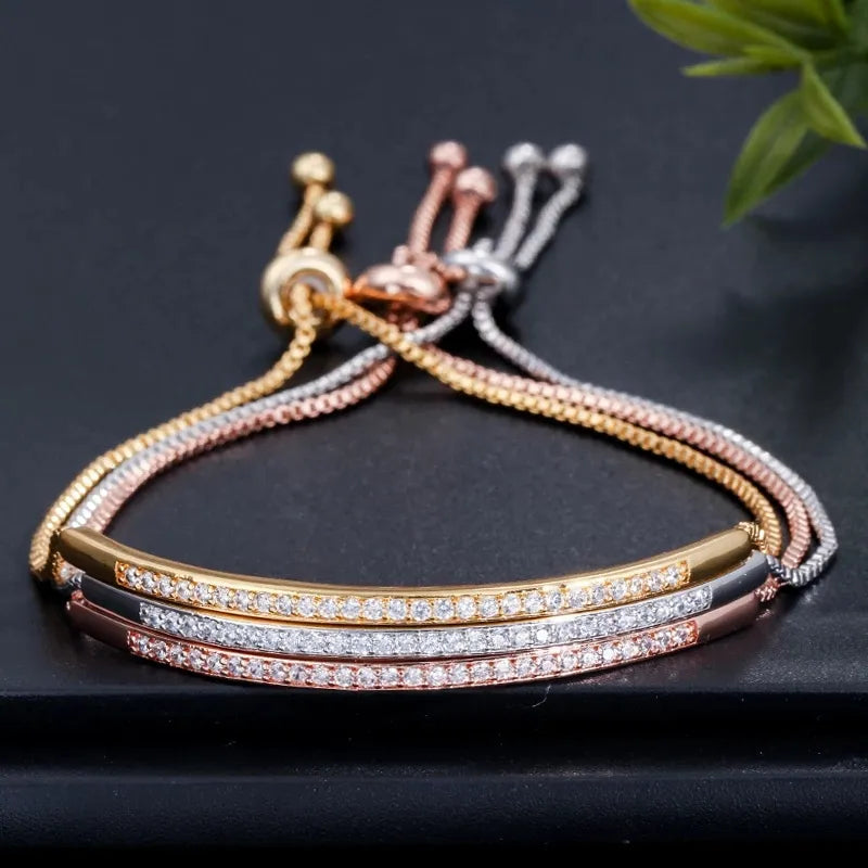 CWWZircons Adjustable Bracelet Bangle for Women Captivate Bar Slider Brilliant CZ Rose Gold Color Jewelry Pulseira Feminia CB089 - Giftcare 