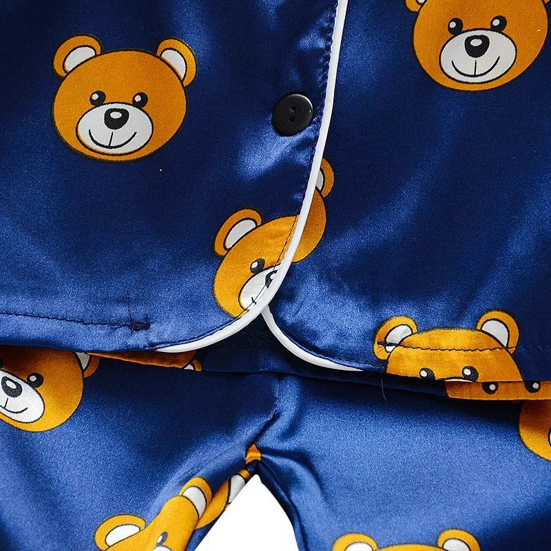 Toddler Silk Satin Pajamas Pyjamas Set Baby Sleepwear Pijama Pajamas Suit Boys Girls Sleep Two Piece Set Autumn Kids Loungewear - Giftcare 