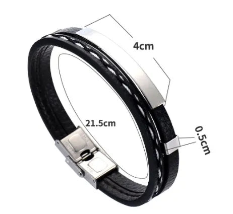 Delysia King 2021 Trendy Men Leatherwear Weave Bracelet Leisure Color Contrast Stainless Steel Bangle - Giftcare 