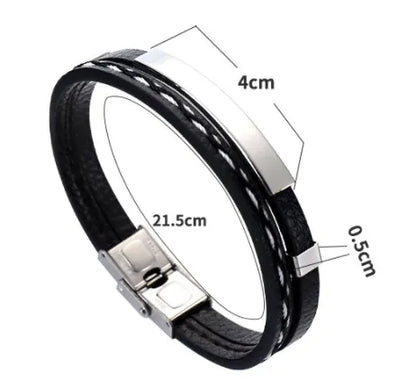 Delysia King 2021 Trendy Men Leatherwear Weave Bracelet Leisure Color Contrast Stainless Steel Bangle - Giftcare 