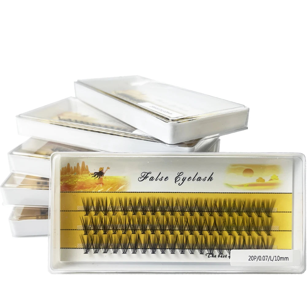 New 20D L-type Cluster Eyelash Extension 3D Natural Russian Individual Eyelashes bunches 1box/60 Bundle Makeup Tool Lashes Cilia