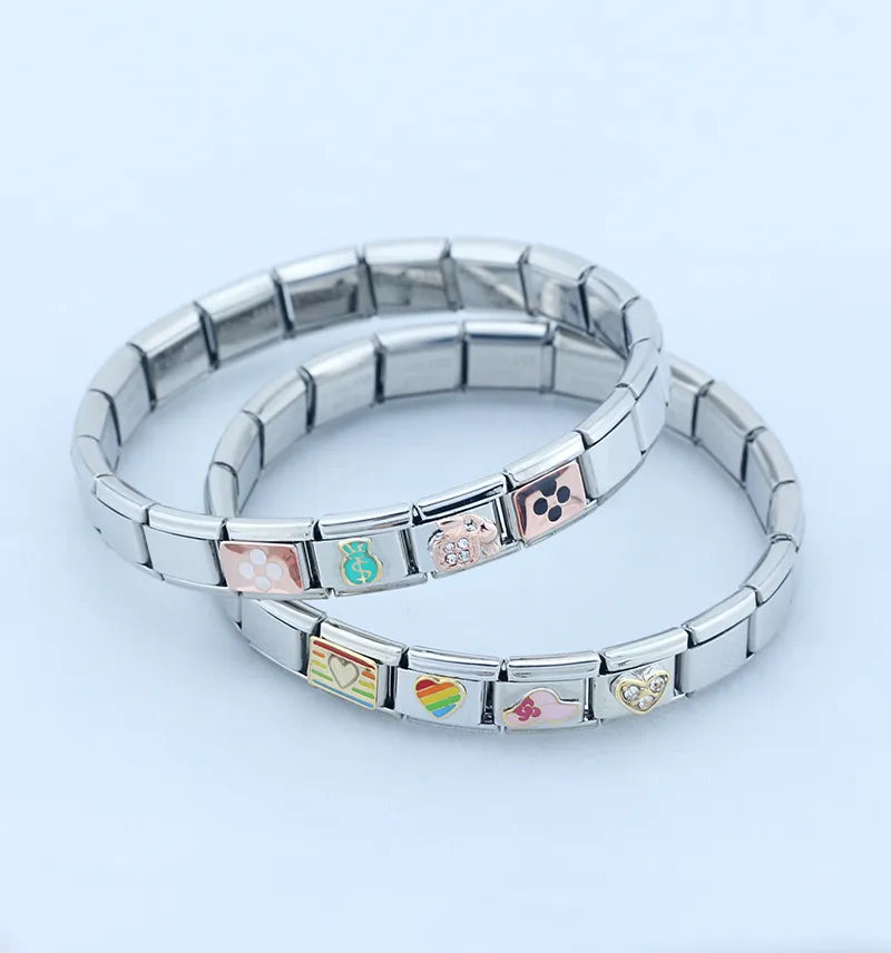 Hapiship Romantic Rainbow color Heart Flower Wing Italian Charm Links Fit 9mm Stainless Steel Bracelet Jewelry DIY Making DJ481.Free Shipping - Giftcare 