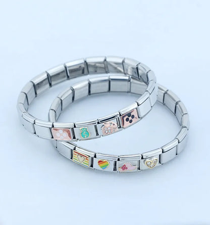 Hapiship Romantic Rainbow color Heart Flower Wing Italian Charm Links Fit 9mm Stainless Steel Bracelet Jewelry DIY Making DJ481.Free Shipping - Giftcare 