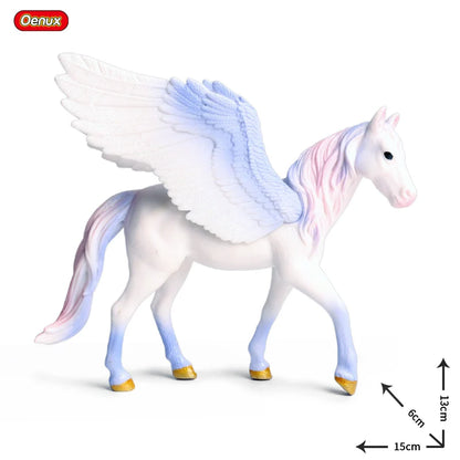 Oenux Fairy Tale Fly Horse Mythical Alpaca Elf Pegasus Action Figures Animal Model Collection Cute Girl Birthday Gift Kids Toy