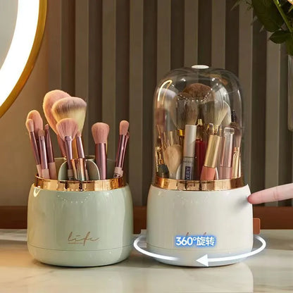 360° Rotating Makeup Brushes Holder Portable Desktop Cosmetic Organizer for Brushes Cosmetic Storage Box Clear Jewelry Container - Giftcare 