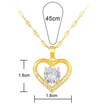 Artificial gems heart Pendant Necklaces for women Golden not fade color Titanium Stainless steel Neck Chain Girl female Jewelry - Giftcare 