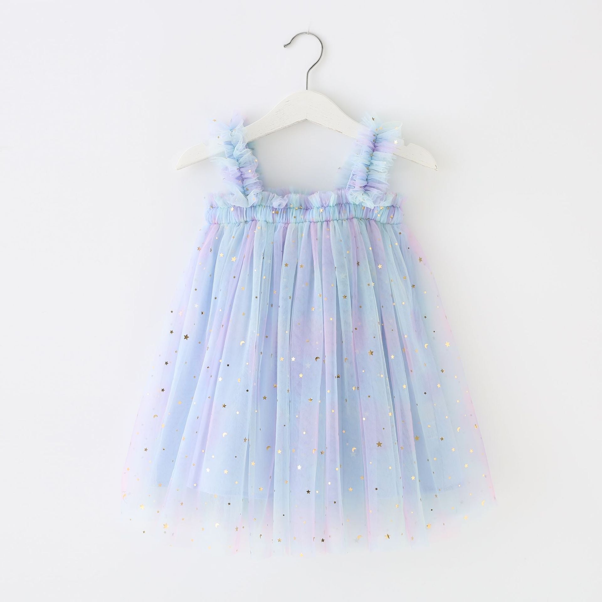 2023 Summer New Baby Girl Clothes Cute Sequins Star Rainbow Suspender Skirt Mesh Ball Gown Baby Dress Sweet Princess Girls Dress - Giftcare 