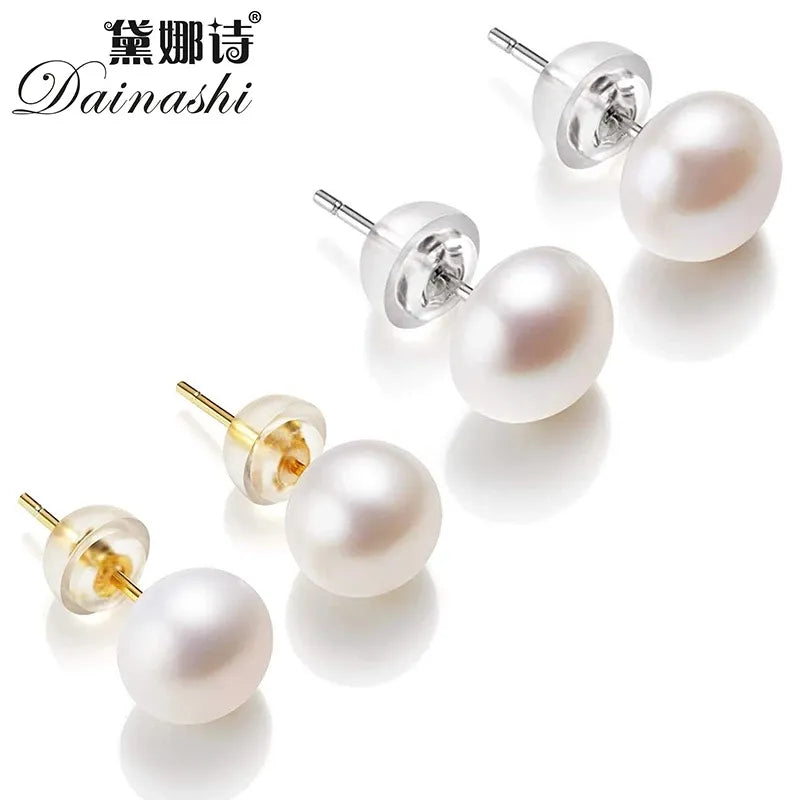 Natural Freshwater Pearl Stud Earrings Real 925 Sterling Sliver Earring Cultured White Pearl for Women Earring Jewelry Wholesale - Giftcare 