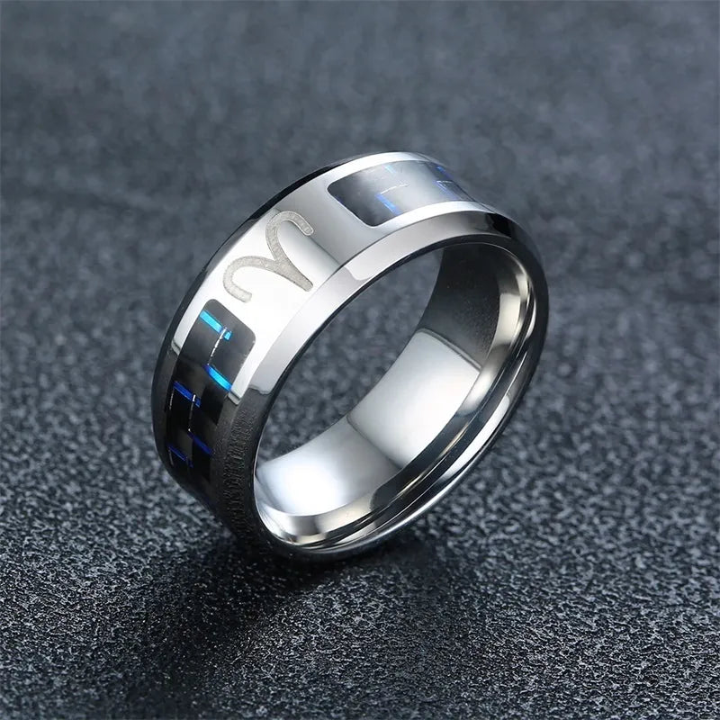 Vnox Twelve Constellations Rings for Men Women 8mm Stainless Steel Anel Male Classic Carbon Fiber 12 Horoscope Ring - Giftcare 