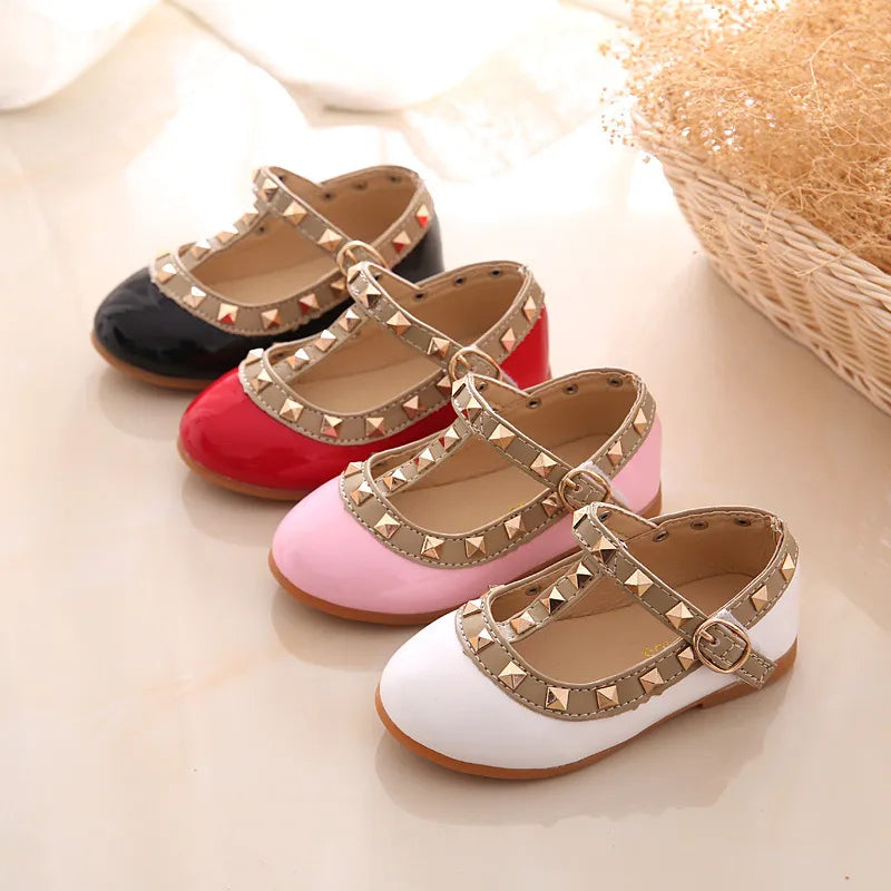 2023 New Girls Sandals Rivets Single Shoes Kids Leather Shoes children nude sandal toddler Girls Princess Flat Dance Shoes - Giftcare 