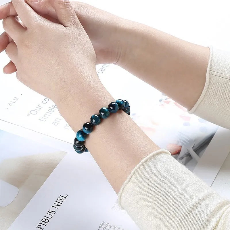 JD High Quality Blue Tiger Eye Buddha Bracelets Women Men Natural Stone Round Bead Stretch Yoga Meditation Bangles Jewelry Gift - Giftcare 