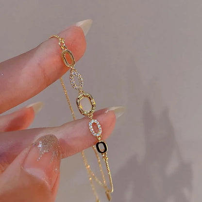 2025 New Luxury Zircon Chain Bracelets for Women Elegant Gold Color Square Opal Adjustable Bracelet Party Jewelry Gifts