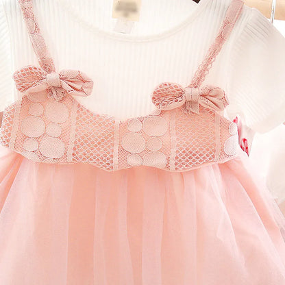 IENENS Baby Dress Girls Clothes Toddler Infant Cotton Mini Dresses Kids Short Sleeve Bow Lace Clothing 0- 2 Years Wear - Giftcare 