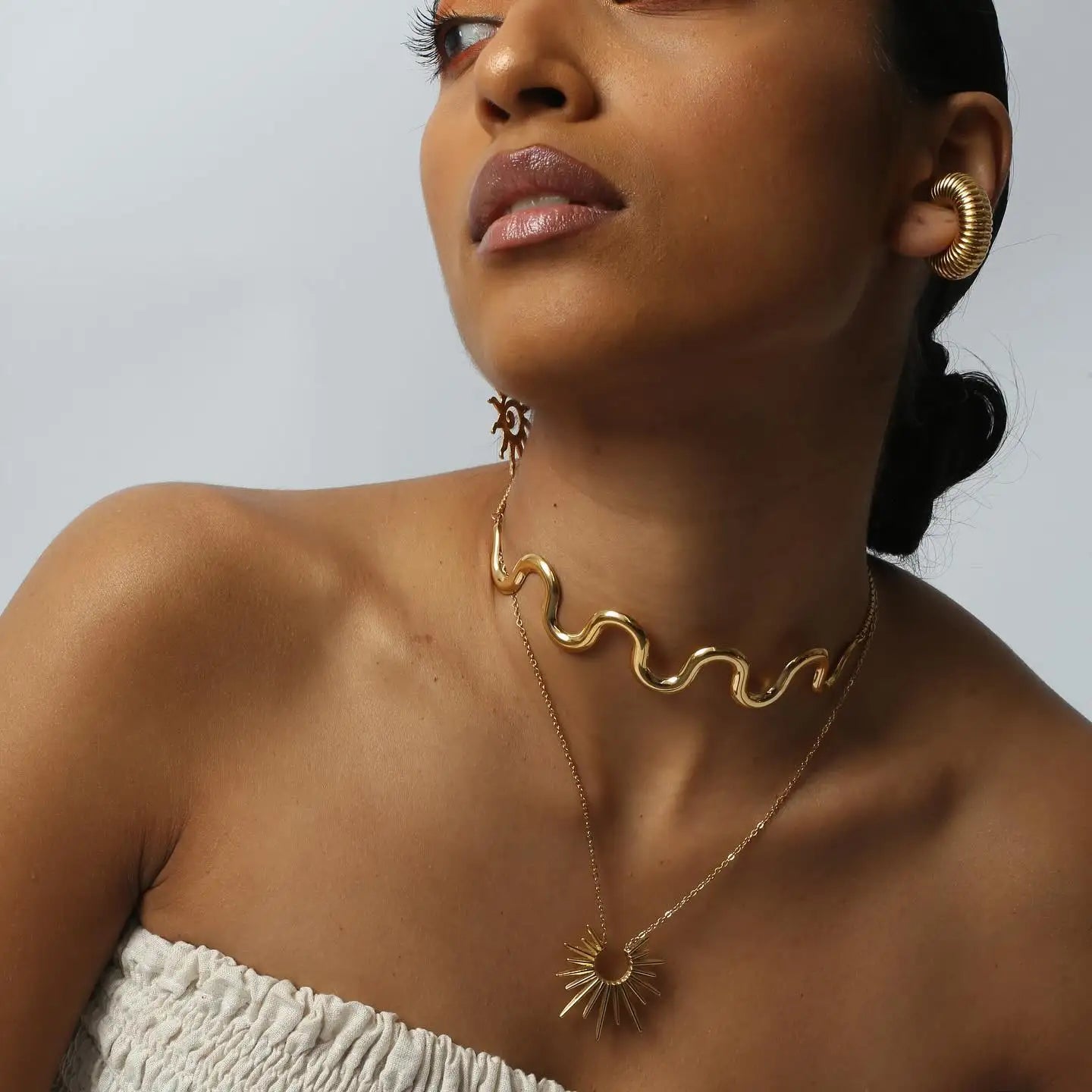 Jewelry Set Circle Dangle Earrings Natural Colorful Stone Chain Necklace