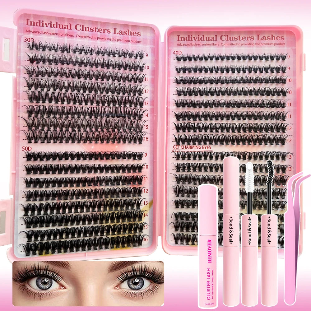 Natural Look Eyelash Extensions Set, False Eyelashes Set & Tweezers & Glue & Remover, Professional Accessories for Make-up