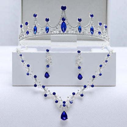 Ladies' Party Tiara Necklace Earrings 4 Pcs Set