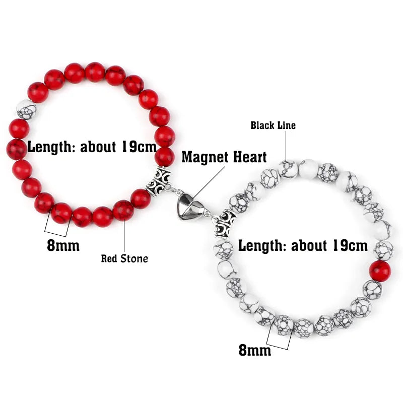 Hot Sale 2Pcs/Set Beads Bracelet For Lovers Natural Stone Distance Heart Magnet Couple Bracelets Friendship Fashion Jewelry Gift.Free shipping