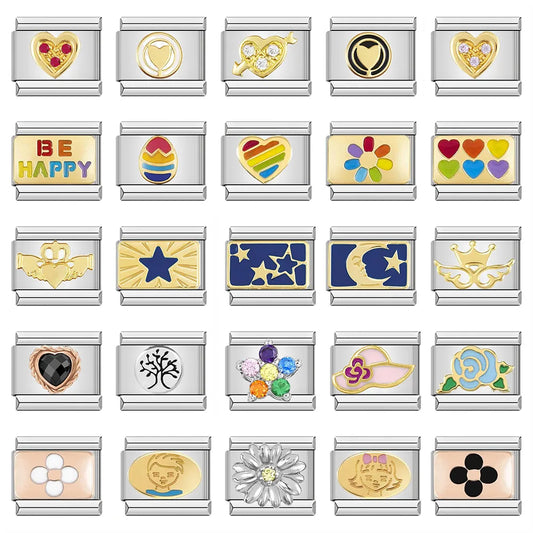 Hapiship Romantic Rainbow color Heart Flower Wing Italian Charm Links Fit 9mm Stainless Steel Bracelet Jewelry DIY Making DJ481.Free Shipping - Giftcare 