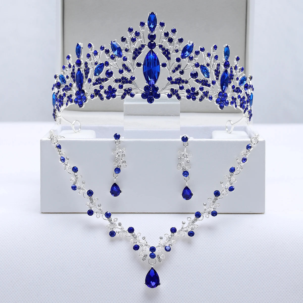 Ladies' Party Tiara Necklace Earrings 4 Pcs Set