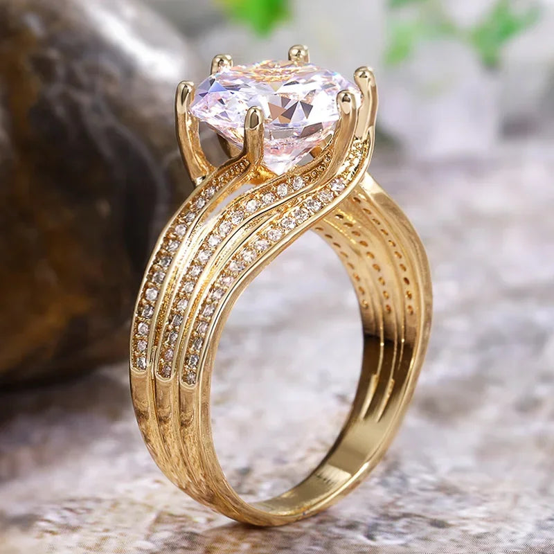 Gorgeous Solitaire Zirconia Bridal Wedding Rings Gold Color Engagement Party Brilliant Women Jewelry Anillos De Mujer Кольцо