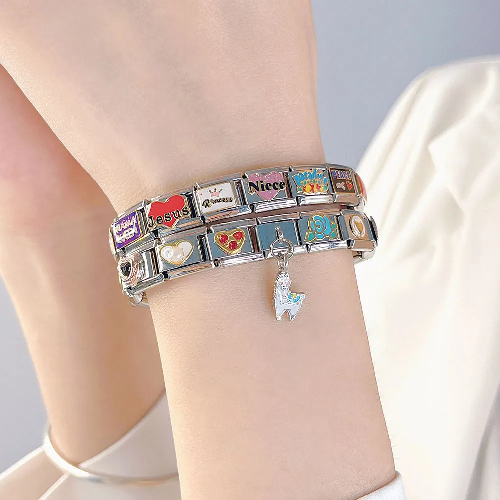 Hapiship Romantic Rainbow color Heart Flower Wing Italian Charm Links Fit 9mm Stainless Steel Bracelet Jewelry DIY Making DJ481.Free Shipping - Giftcare 