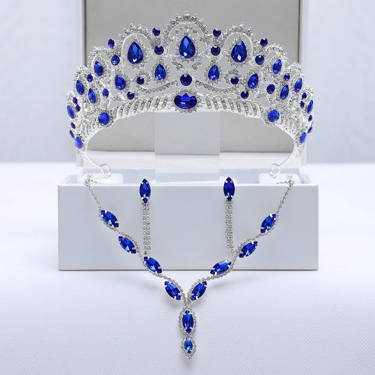Ladies' Party Tiara Necklace Earrings 4 Pcs Set