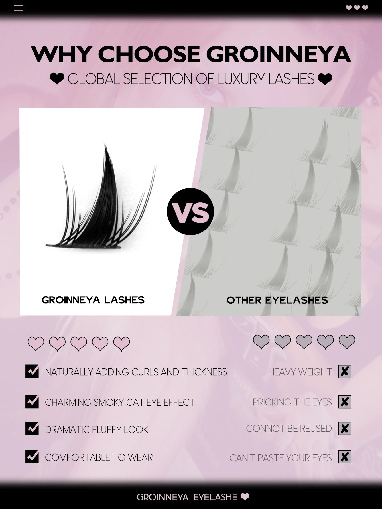 GROINNEYA  DIY Eyelashes Natural Eyelash extension Cluster Natural Look Individual Lashes Mixed Tray Lashes Cluster Lashes