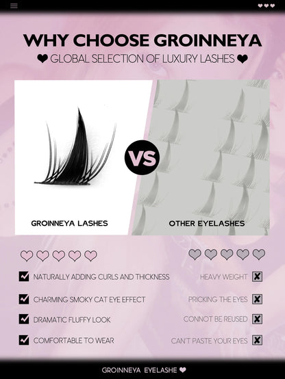 GROINNEYA  DIY Eyelashes Natural Eyelash extension Cluster Natural Look Individual Lashes Mixed Tray Lashes Cluster Lashes