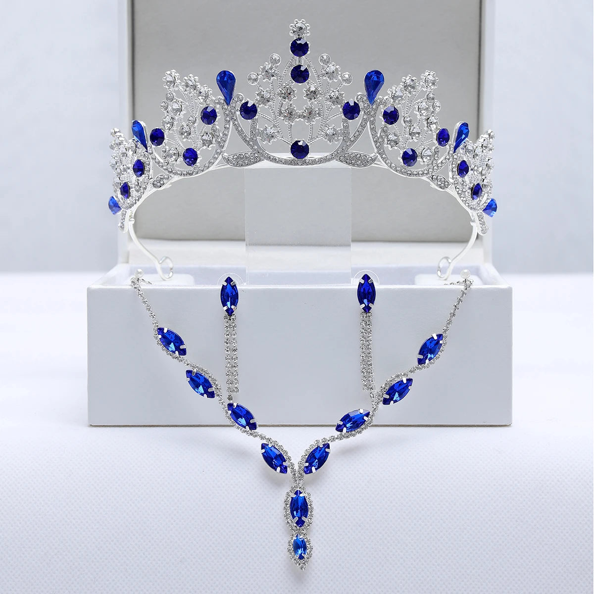 Ladies' Party Tiara Necklace Earrings 4 Pcs Set