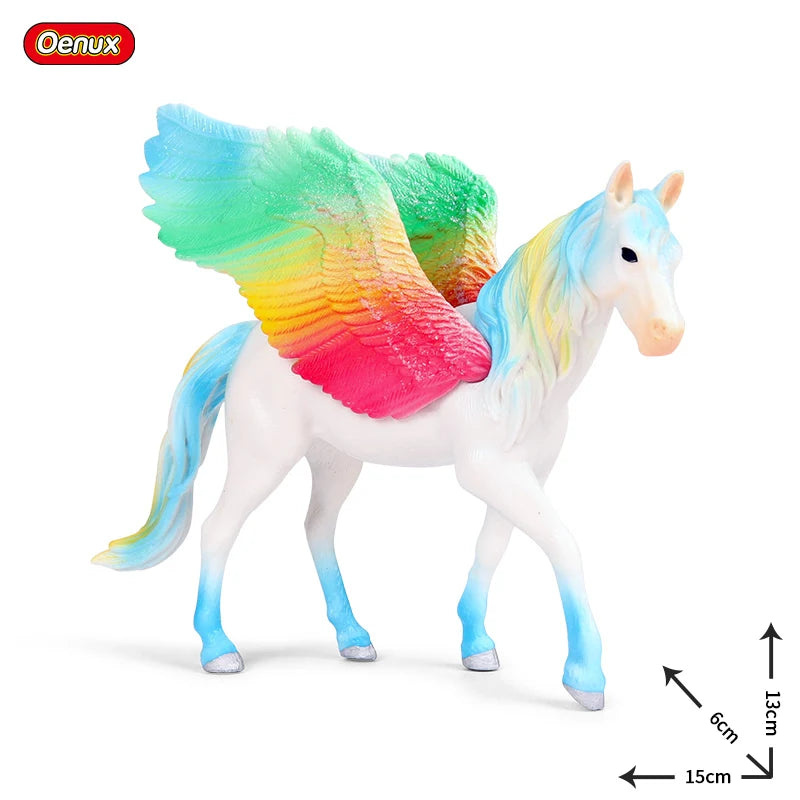 Oenux Fairy Tale Fly Horse Mythical Alpaca Elf Pegasus Action Figures Animal Model Collection Cute Girl Birthday Gift Kids Toy